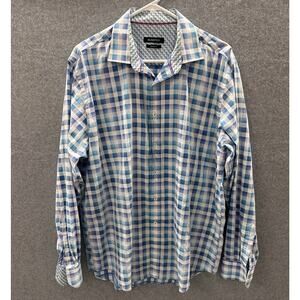 Bugatchi Uomo Dress Shirt Mens Size Large Classic Fit Flip Cuff Button Up Blue